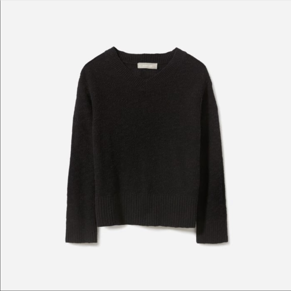 Everlane The Cotton Linen V-neck Sweater in Black, Sz S